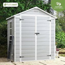 New 6x4ft Outdoor Plastic Storage Shed, Perfect for Storing Patio Furniture, GardenTools Bike Accessories, Beach Chairs and Lawn Mower, White and Gray