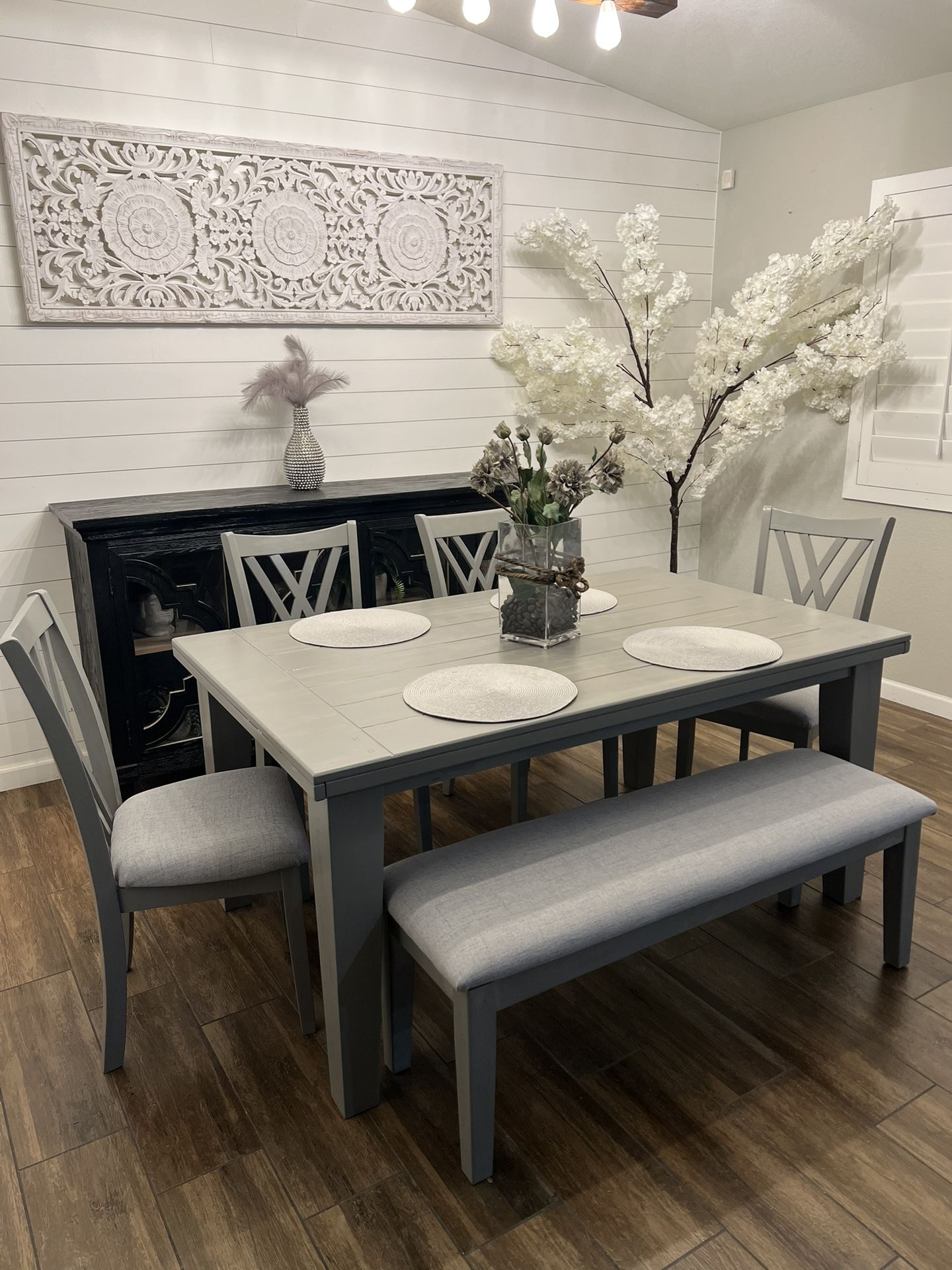 🌺🌷Gorgeous Light Gray Tone Top Modern Farmhouse Dining Set