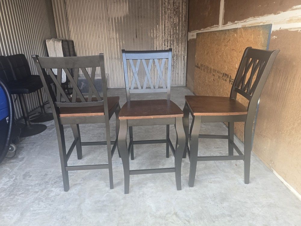 3 solid wood bar stools