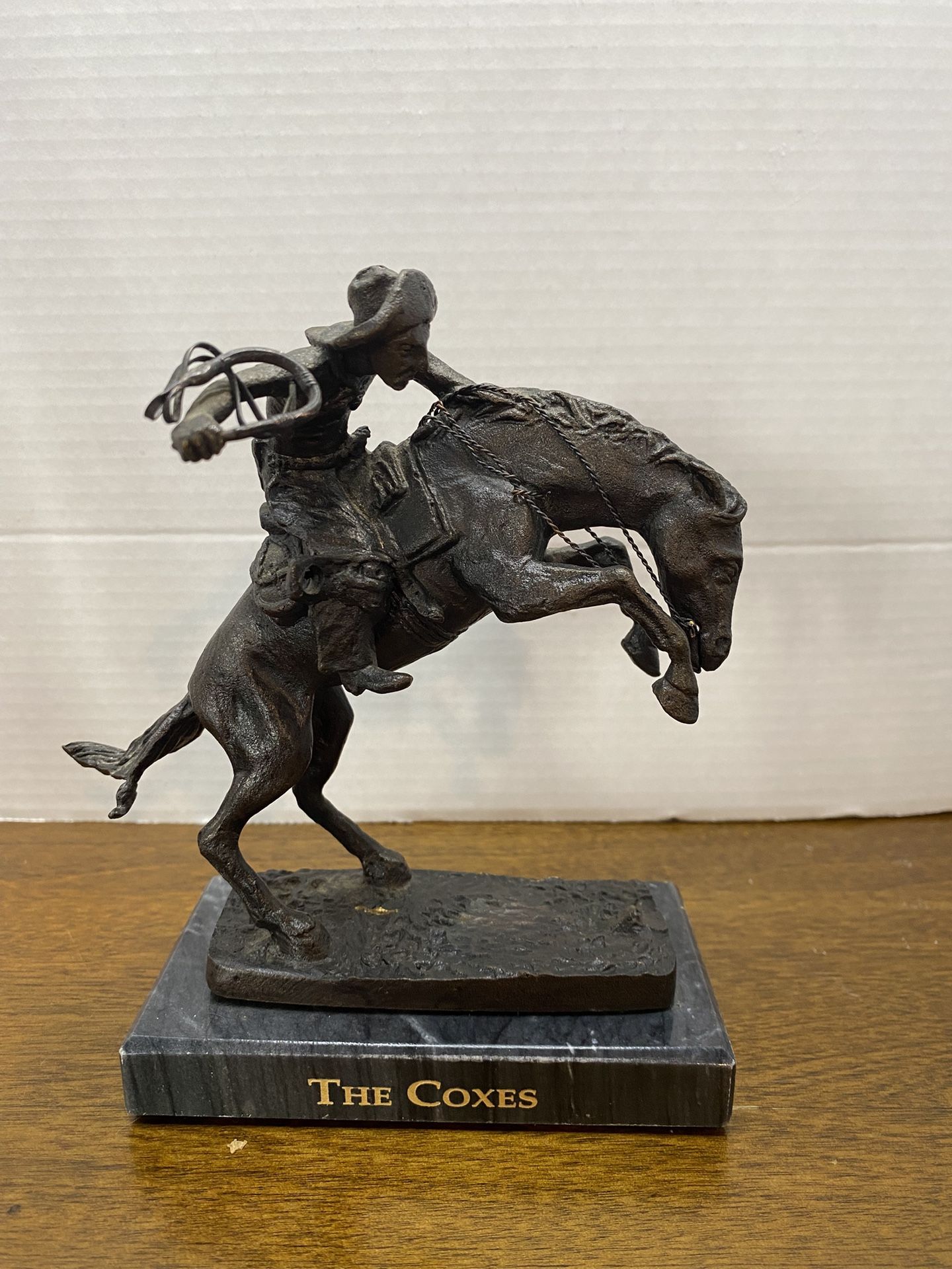 “The Bronco Buster” Bronze Statue Mounted On A Mable Base Cowboy On A Bucking Horse