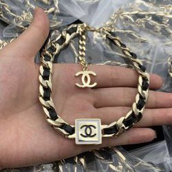 Brand New Women's Designer Gold Chain With Black Trim Choker