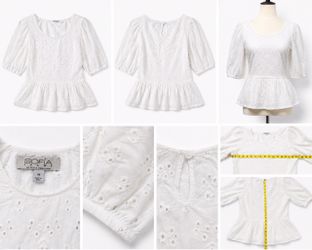 Sofia Jeans by Sofia Vergara White Eyelet Peplum Blouse – Size Medium