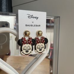 Disney X Baublebar Minnie Face Earrings New 