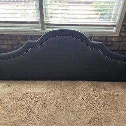 Gray Fabric King Size Bed Headboard With Silver Rivits