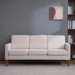 Mid-Century Modern 3-Seater Sofa, Beige