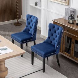 Brand new Velvet Dining Chair, Upholstered High-end Tufted Dining Room Chair with Nailhead Back Ring Pull Trim Solid Wood Legs, Nikki Collection Moder