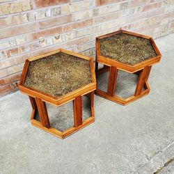 Pair Of Mid Century Modern Brown Saltman Side Tables Vintage 