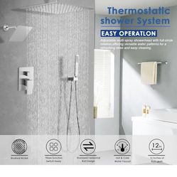 Shower System Dual Shower Heads with 12" Ceiling Mounted Rain Shower Head & 6" Wall Mounted Head Full Body Luxury Rain Shower System 3 Way C21 N 