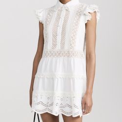 Alice and Olivia Meeko Embroidered Ruffle Sleeve Dress NWOT