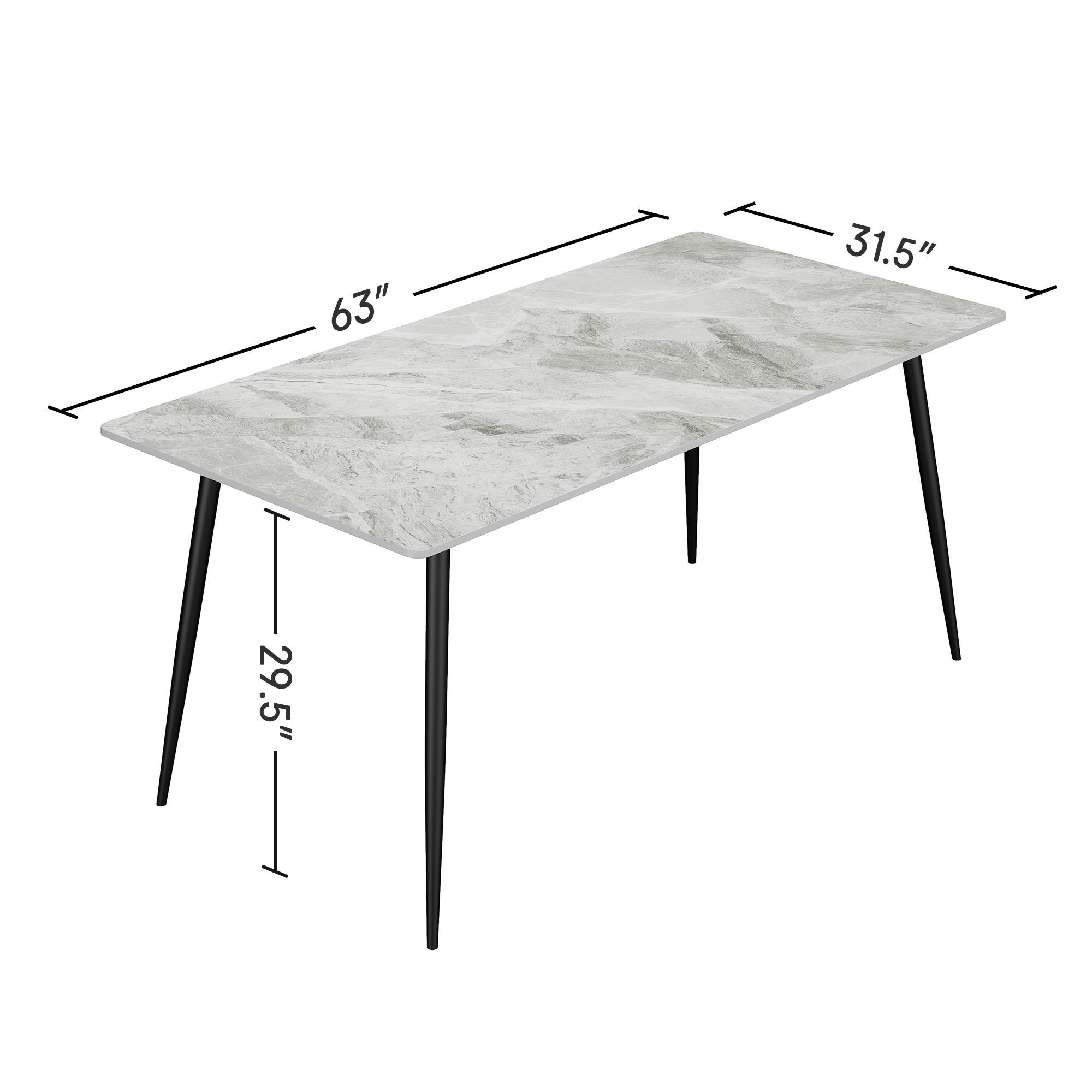 Dining Table with Sintered Stone Tabletop and Metal Legs, 63 Rectangular Modern Kitchen & Dining Room Table