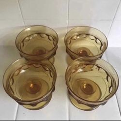 Vintage Amber Kings Crown Dessert Glasses (4)