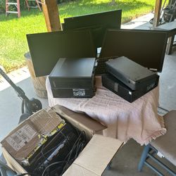 3 Monitors, 3 PCs , Keyboards , Printers, And Mouses 