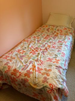 Long twin bed frame w/ mattress and box spring