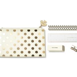New With Tags Kate Spade NY Gold Dots Pencil Pouch Bag Set