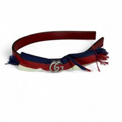 Gucci Girls Web Stripe Bow Headband Red Navy Ivory