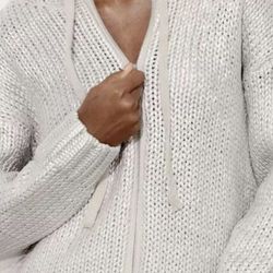 Like New ZARA NEW WOMAN ZIP-UP FOIL KNIT HOODIE CARDIGAN SILVER SIZE SMALL 