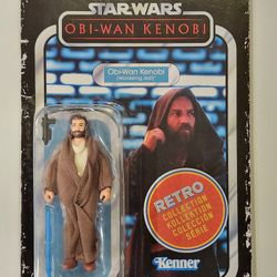 RETRO KENNER CARD.  STAR WARS RETRO COLLECTION.  OBI-WAN KENOBI.  WANDERING JEDI OBI-WAN KENOBI 3.75 " ACTION FIGURE. 