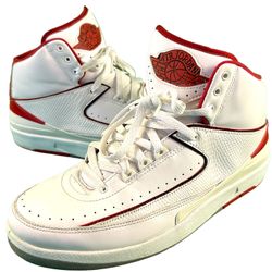 AIR JORDAN 2 II RETRO WHITE BLACK VARSITY RED CEMENT GREY 385475 102 - Sz 10.5
