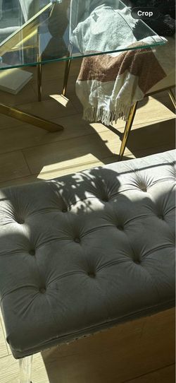 Velvet beige studded ottoman