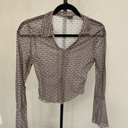 Blouse Sheer Long Sleeve Pattern Shirt 