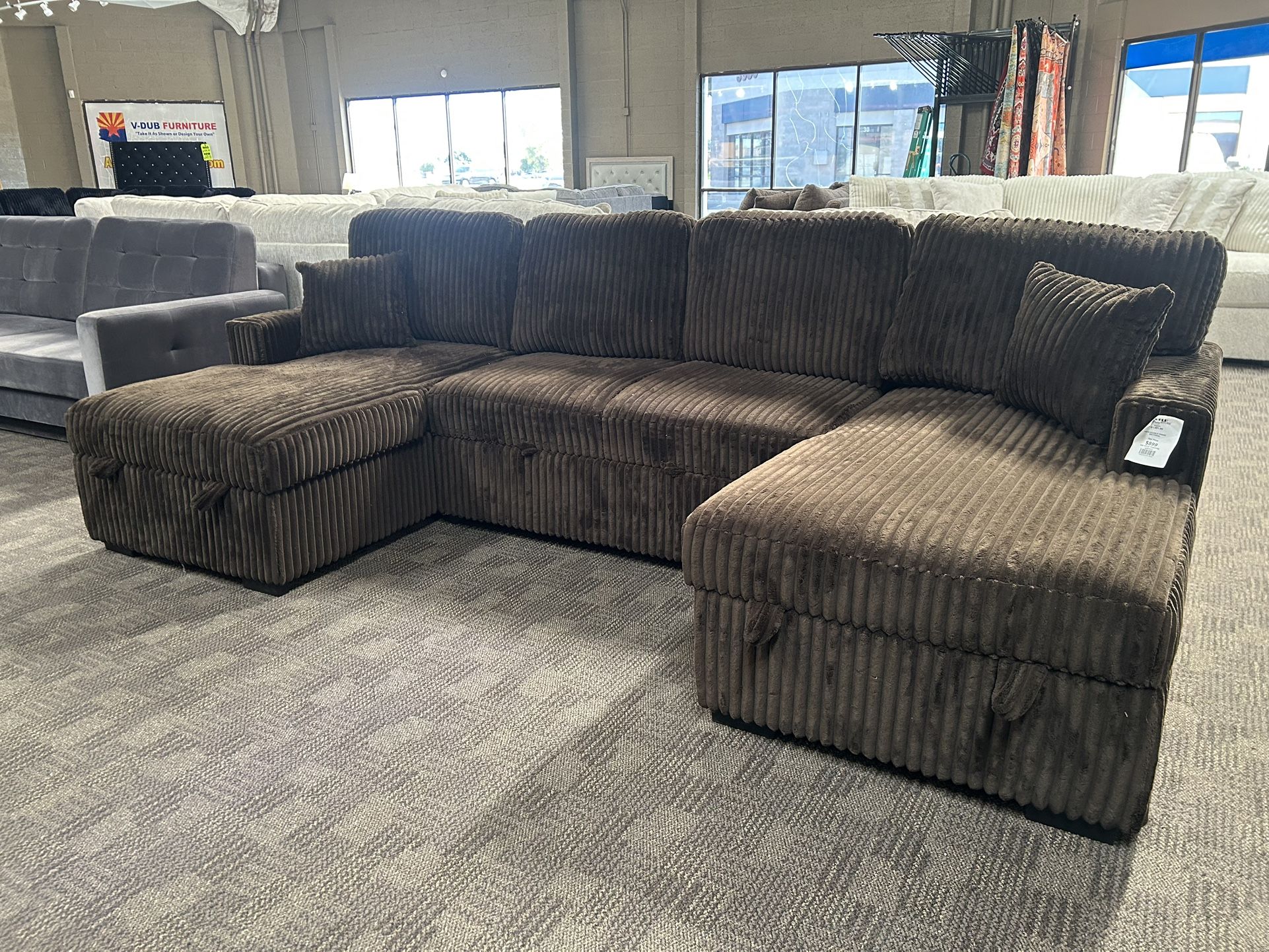 Rich Chocolate Brown Sleeper Sectional (storage)