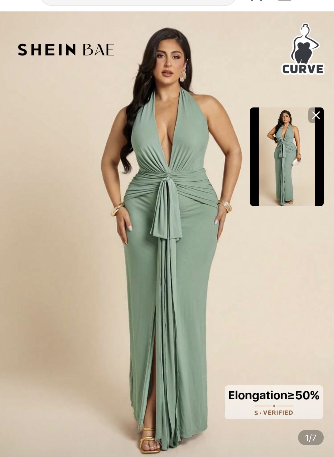 SHEIN BAE Plus Size Women Green V-Neck Mesh Dress, Summer, Curve