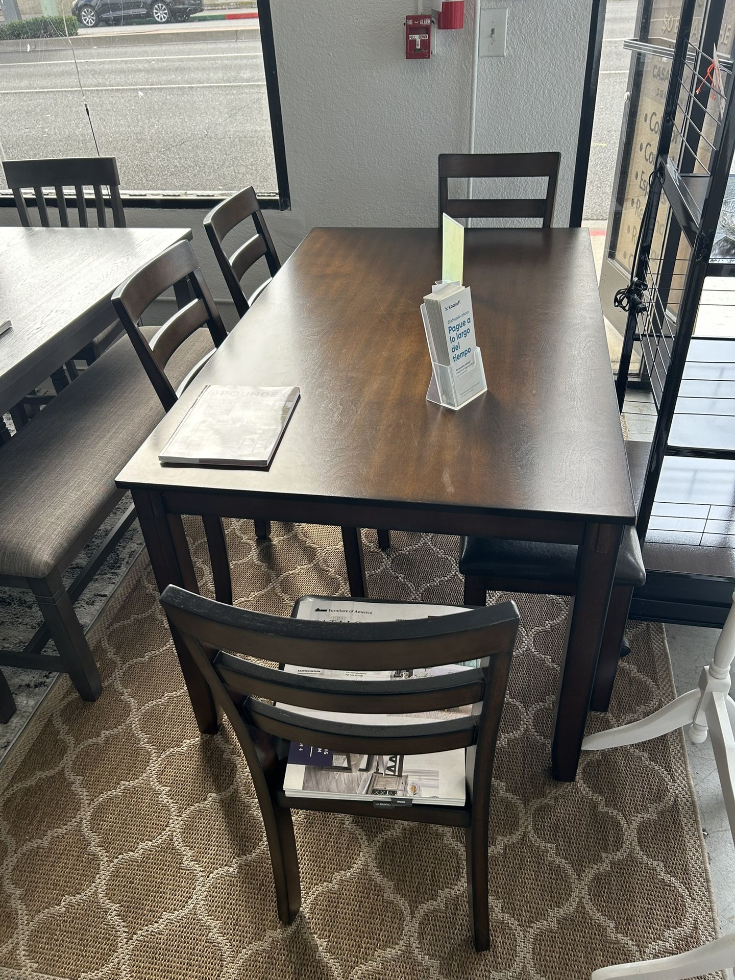 Brown Dining Table Set With Bench 