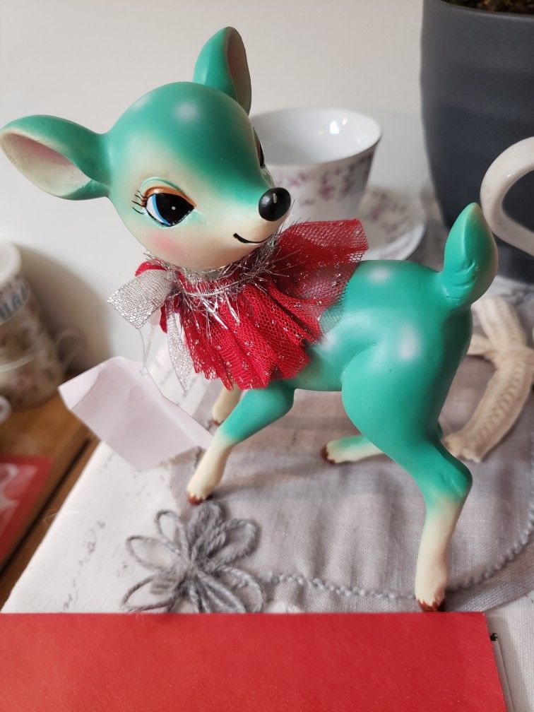 Hobby Lobby Turquoise/Aqua Retro Style Christmas Deer Figurine Vintage ...