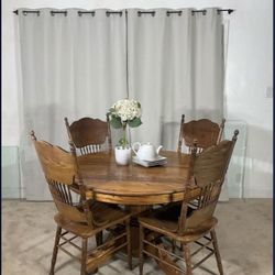 Oak EXTENDABLE Dining Table With 6 Chairs 
