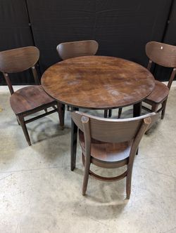 Dark Wood Round Dining Table with Four Curved Back Chairs