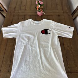 Champion Big C Logo White T Shirt Embroidered Streetwear Tee Mens  Large