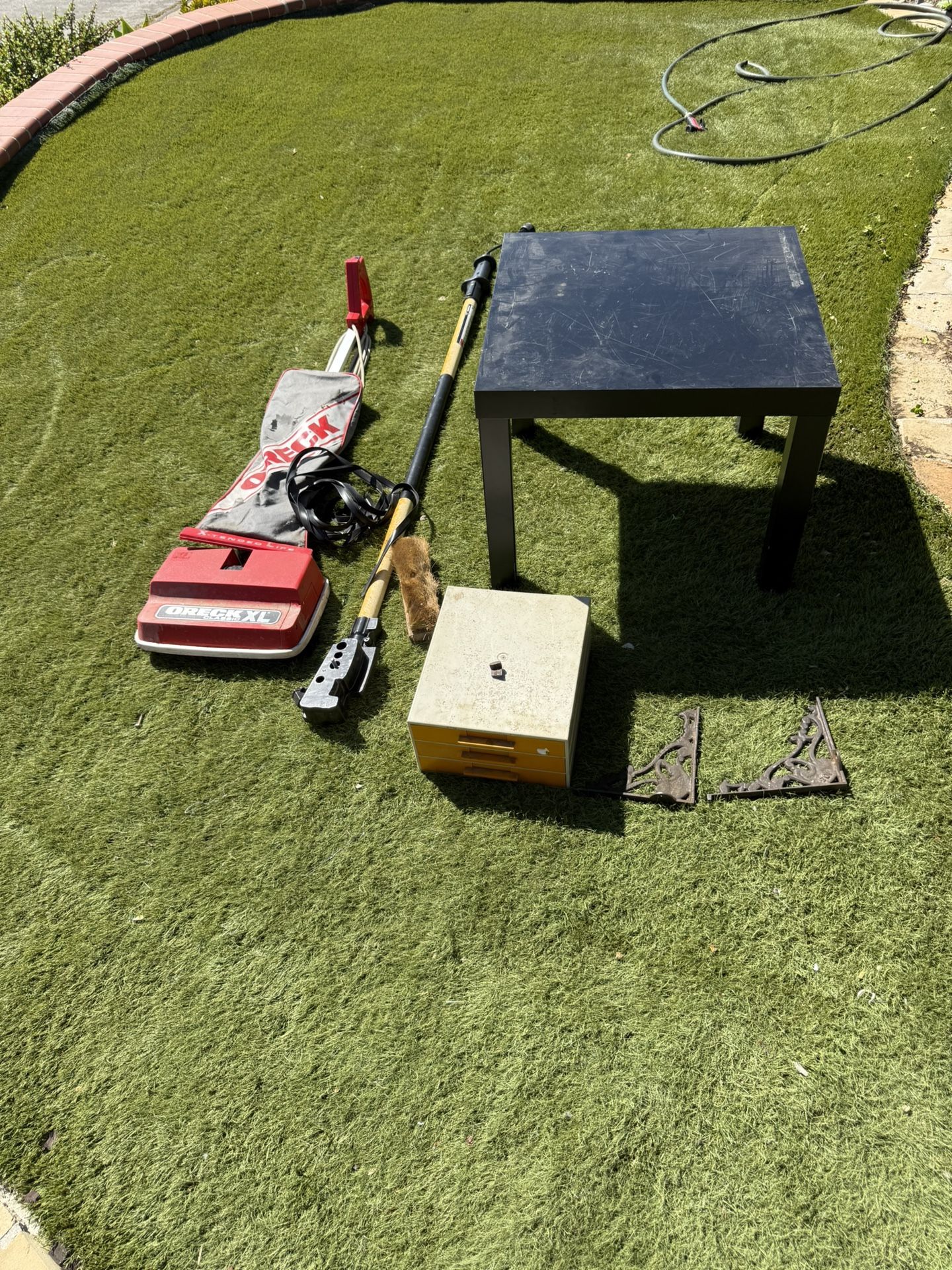 Free , vacuum cleaner small 2 x 2 table power strips, antique shelf, brackets small hobby cabinet,