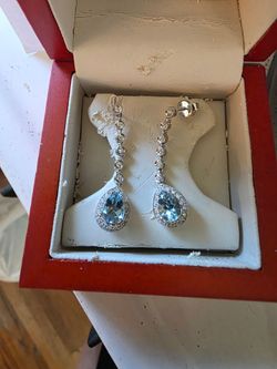 Blue Topaz and Diamond Drop Earrings