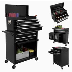 8-Drawers Rolling Tool Chest Tool Box with Wheels, 2-in-1 Detachable Tool Storage with Large Cabinet and Sliding Drawers, Removable Tool Box Organizer