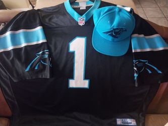 NIKE BRAND NFL Pro Line JERSEY #1 CAM NEWTON ALUMNI, BLACK & BLUE w/CAP