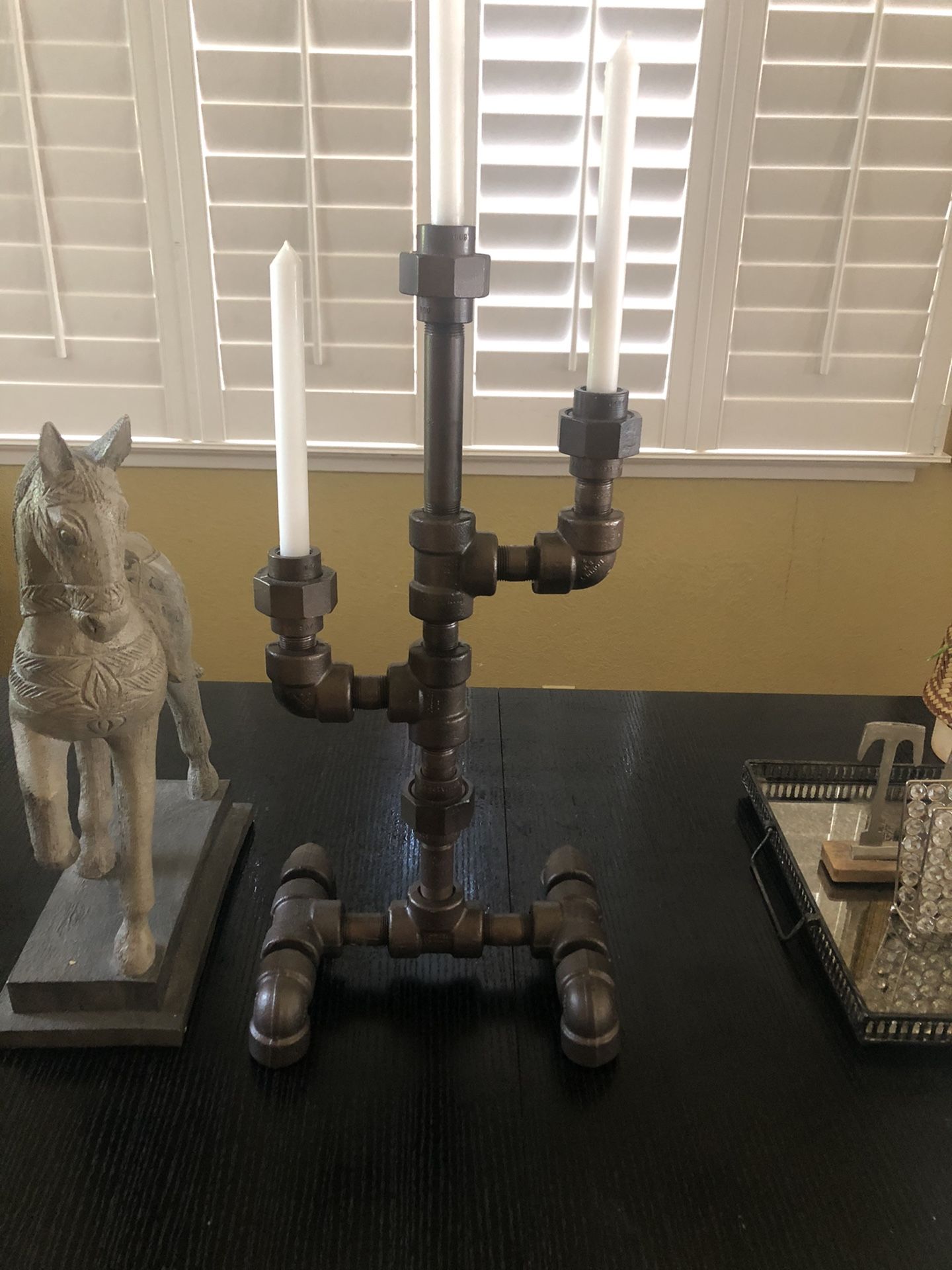 Industrial rustic masculinity modern look candle holder. Comes in many styles and color per requested will work with affordability!