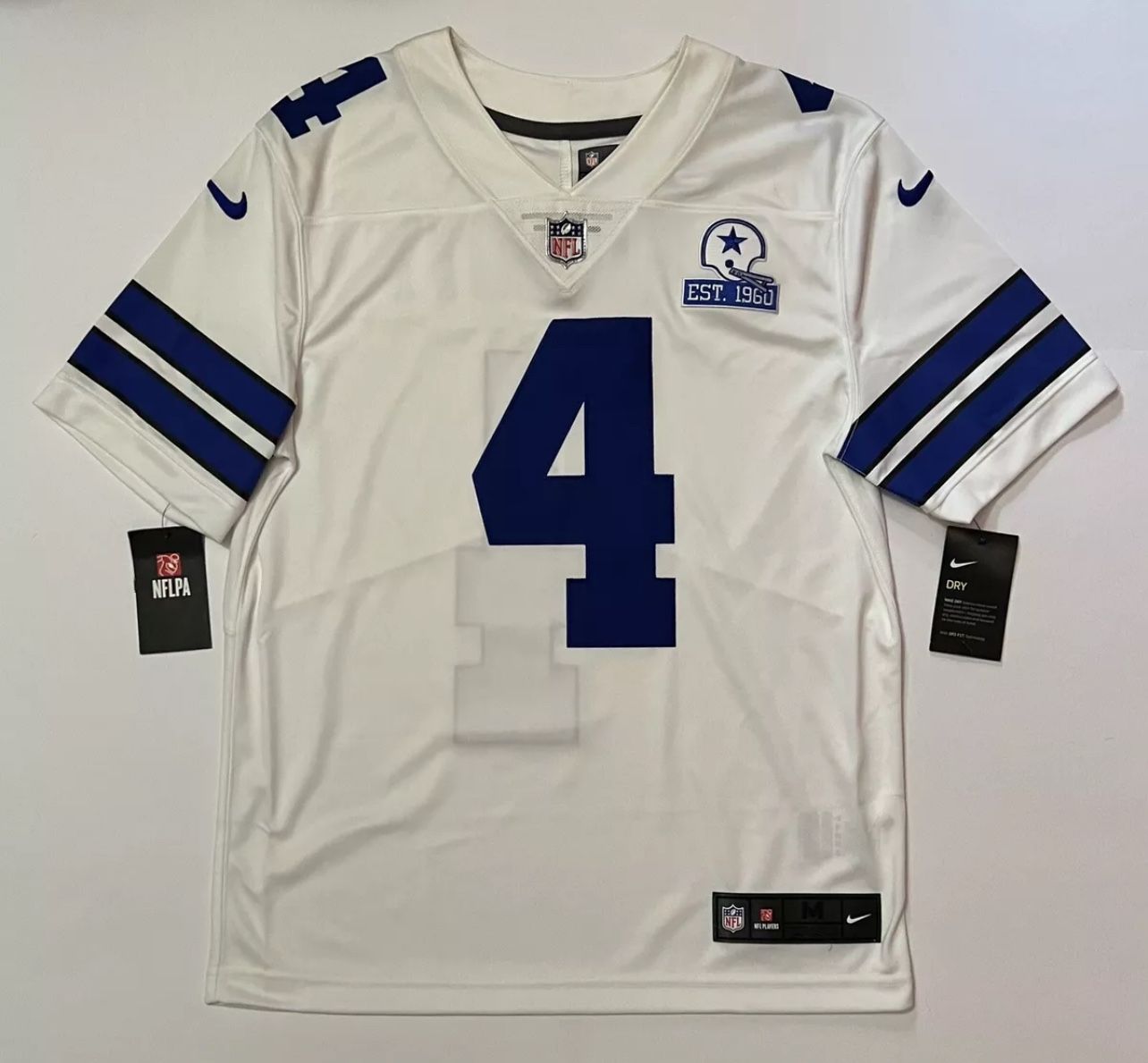 Nike Dallas Cowboys #4 Prescott 60th Anniversary White Home Jersey Men’s Size M