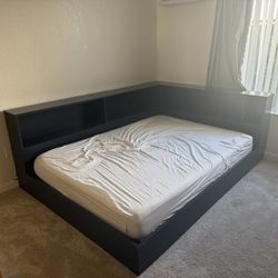 Luca Blue Full Wood Corner Bookcase Storage Bed | Captain | Shelves AND Desk