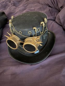 Steampunk Top Hat with Goggles and Skull Chain