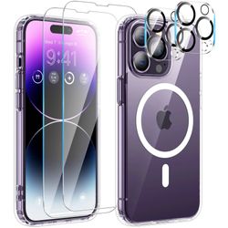 Bundle 5in1 Magnetic protector Screen iPhone 15 14 13 Pro Max Tempered Case Magsafe