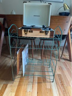 Urban Outfitters Teal Wire Record Player Stand and Vinyl Storage Rack