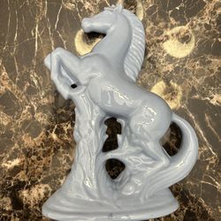 Vintage Baby Blue Glazed Ceramic Rearing Horse Figurine Sculpture 10.1/2’’ Tall 