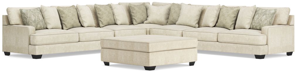 Rawcliffe Parchment 5-Piece Sectional and Oversized Ottoman