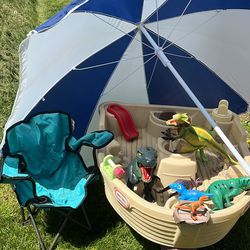 Water/sand Boat With Umbrella A Chair And Dinosaurs 