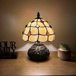Tiffany Style Mini Table Lamp Gold Stained Glass Crystal Beans ET08A75