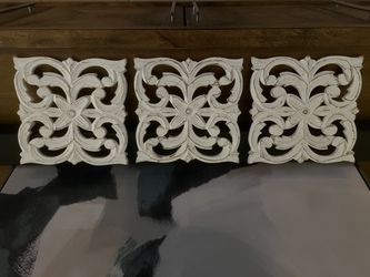 Three Square Wooden Wall Medallions