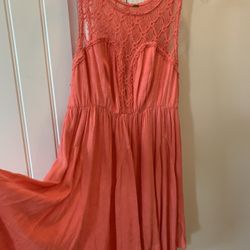 New! Free People Urban outfitters Satin & Lace Slip-on Midi Dress Salmon Pink S