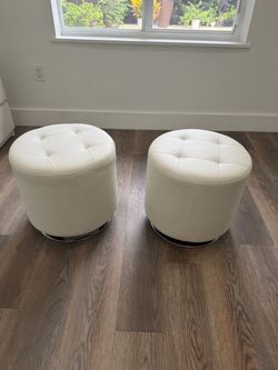 Set of 2 Modern White Round Ottomans – $100