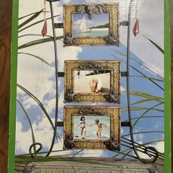 Royal Palm Standing Picture Frame Holds 3-3x2 Photos Wrought Iron Never Opened