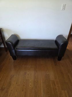 Dark Brown Faux Leather Storage Ottoman Bench